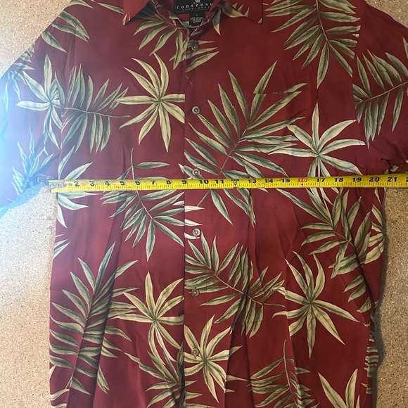 Consensus Burgundy Leaf Print Men's Size Large Button Up Shirt - Picture 3 of 7
